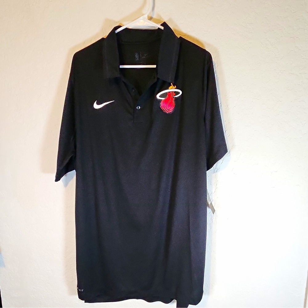 Nike Dri-FIT Miami Heat Men's XL Black Polo Shirt Short Sleeve